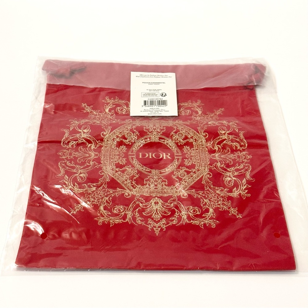 DIOR gold red drawstring cosmetic pouch bag 2024 Lunar New Year
